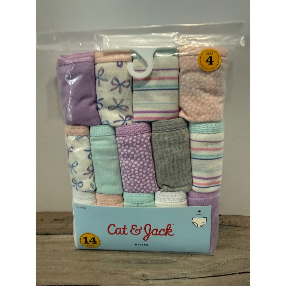 Cat & Jack Girls 14-Pack Multicolor 100% Cotton Briefs Underwear Sz 4 Bows Heart